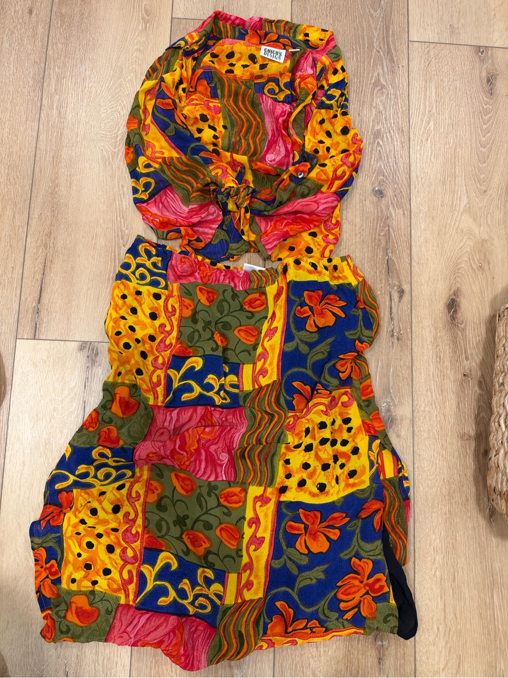 Vintage Chico’s Multicolor Patchwork A-Line Skirt and top